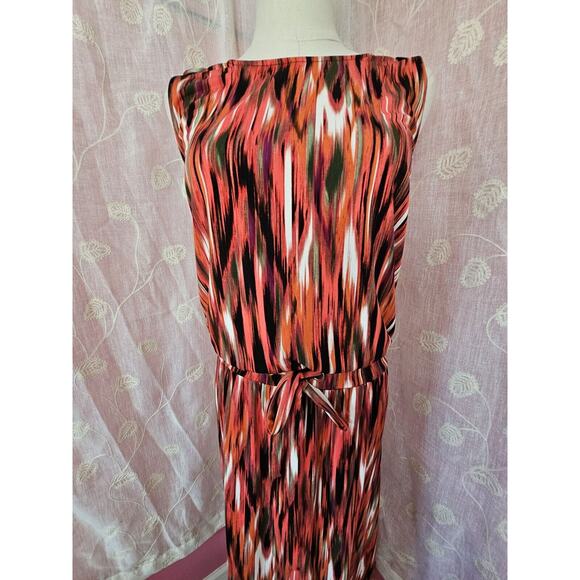 Calvin Klein Exquisite SUNSET Abstract Red Orange Black Maxi Dress Small 2 4 6 - Picture 4 of 5